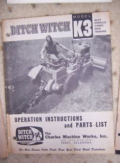 1963 Ditch Witch K3 Trencher Manual Parts List RARE E