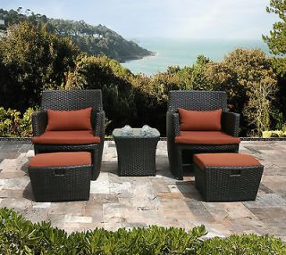 Outdoor Wicker Patio 5PC Balencia bistro Set chairs & Ottomans 