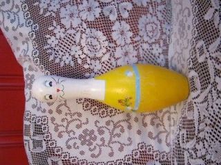 HAND PAINTED SEAL OR CAT FACE WOODEN BOWLING PIN