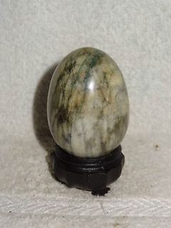   Asian Hand Painted Bird Cherry Blossom Snow Theme Marble Egg on Stand