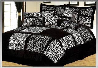   Fur Zebra/Giraffe Patchwork Bedding Comforter Set Queen Black/White