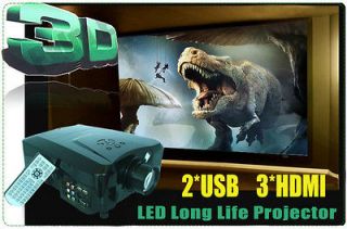 LCD 1080 Projector HD 3D LED Home Theater HDMI USB VGA PS2/3 Xbox 360 