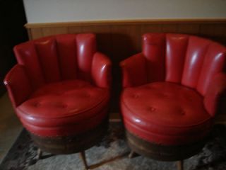 ANTIQUE WHISKEY BARREL 2 SWIVEL CHAIRS