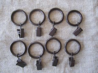 Metal Curtain Drapery Rings with Clips, 8 PK, NEW, 1 3/8 Inner 