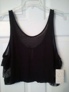FREE PEOPLE** The Frosting Black Ruffle Cropped Tank Top NWT 