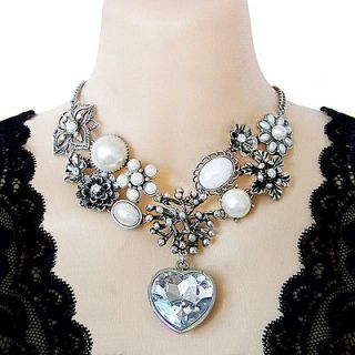   jewellery silver gp heart pendant faux pearl choker necklace VN61