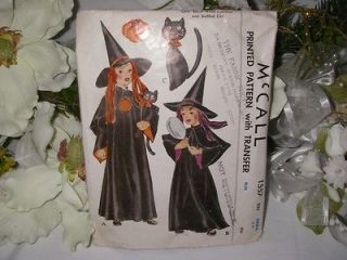 VTG McCall Pattern~Halloween~Girls Black Witch Costume & Stuffed Cat 