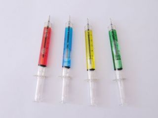 12pcs NEW Blue Ink Needle Pen Needle Tube Shaped Syringe Ball pen