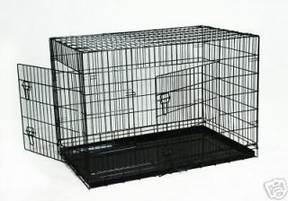   42 Portable Folding Dog Pet Crate Cage Kennel Two Door ABS Tray