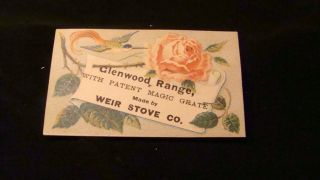 Vintage Business Card Weir Stove Co Glenwood Range with the patented 