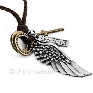 Silver Gold Cross Angel Wing Men Pendant Necklace LP11 0268