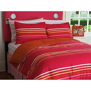   Comforter Set   Pink   Yellow White Orange Stripes & Curtains   teen