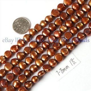 8mm saddle brown color freeform cultured pearl beads strand 14.5
