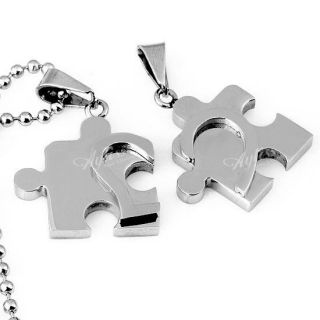 Puzzle *Heart* Lovers Couple Jigsaw Pendant w/ Chain Necklace Xmas 