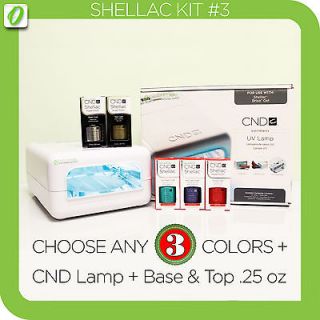 PICK 3 SHELLAC COLORS+CND UV LAMP+BASE TOP COAT .25 Choose Set Nail 