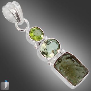 20cts GREEN MOLDAVITE OCTA PERIDOT 925 SILVER CHRISTMAS PENDANT 