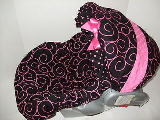   BLACK PRINT/PINK MINKY DOTS INFANT CAR SEAT COVER/Graco 35 fit