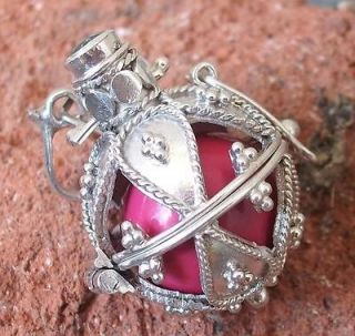 STERLING SILVER 925 HARMONY PINK BALL CHIME PENDANT W GEMSTONE