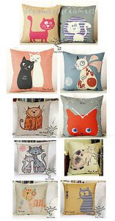   Print Cats Pattern Decorative cushion cover linen throw pillowcase