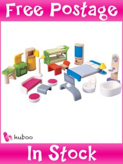 Plan Toys 19 Piece Complete Wooden Furniture Set for 5 rooms Childs 