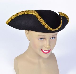 Pirate Tricorn Felt Hat Gold Edging Fancy Dress Adult