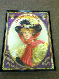   BEER SIGN FRAMED PICTURE 1909 OLY BREWERY GIRL ART WORK REPO BAR PUB