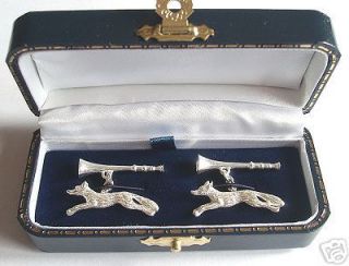 Sterling Silver Fox & Hunting Horn Cufflinks   Gift Box