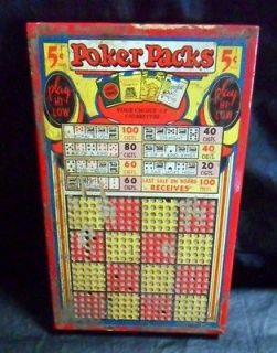POKER PACKS 5 CENT ANTIQUE PUNCHBOARD CAMEL LUCKY STRIKE PLAY HI~LOW