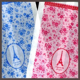 Elegant Eiffel Tower Rose Floral Pattern Glassine paper gift Bags Blue 