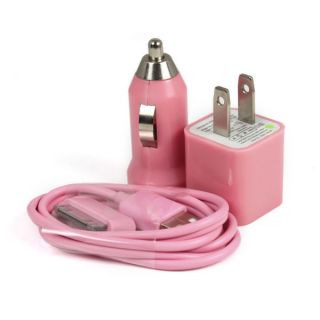 Pink Car Charger+USB Data Cable +US Charger For iPod iPhone 4 4G 4S 3G 