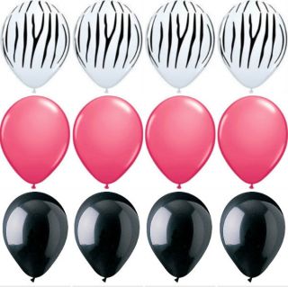 12 ZEBRA PRINT Black Stripes Wild Berry Pink Latex Helium Party 11 