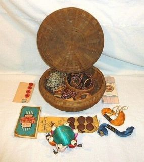 Vintage Sewing Basket with Buttons Thread Army and Navy Needle Pack 