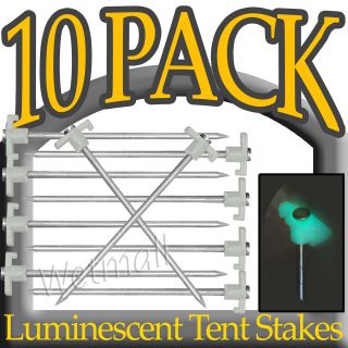 10) Tent Stakes Pegs 10 Steel Glow In The Da​rk