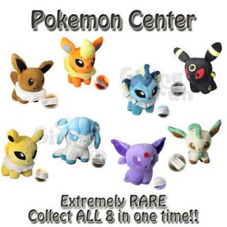 Pokemon Center Pikachu 8 Plush Set Toy Eeveelutions LEAFEON ESPEON 