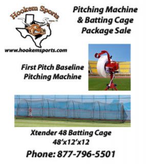 First Pitch Combo Pitching Machine & Xtender 48x12x12 Batting Cage