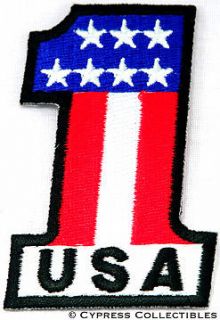 USA 1 iron on BIKER PATCH AMERICAN FLAG NUMBER ONE new EMBROIDERED ONE 