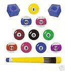 Sandylion Glittery POOL BILLIARD GAME BALLS AND CUE STICK *3 Squares 