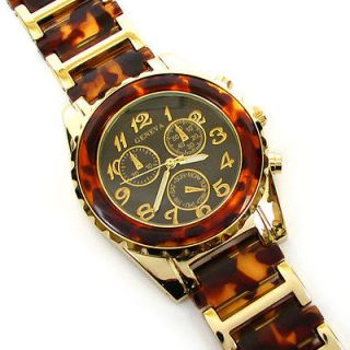   listed TORTOISE GOLD GENEVA BROWN DIAL 3D DESIGNER STYLE WOMENS WATCH