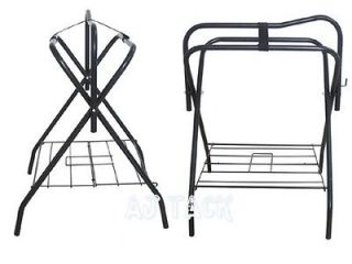 Lot of Two Floor Folding Horse Saddle Racks with Steel Wire Storage 