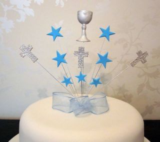 FIRST HOLY COMMUNION CAKE TOPPER WITH CHALICE BLUE