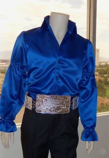   Tribute Artist Costume) (Jumpsuit Era) ROYAL BLUE SATIN Puffy Shirt