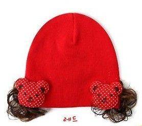 Girls Cute Wig Cap Baby Hat 2 Color Red/Pink