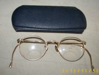 Antique Vintage Prescription Wire Rim Reading Glasses Bifocals w/Case