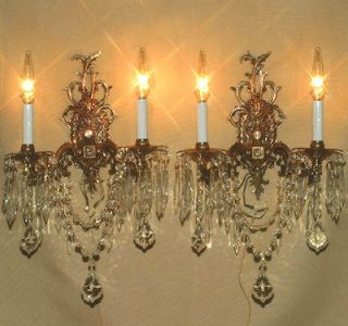   Gilt Bronze Brass Crystal lamps wall Sconces ROCOCO French prisms