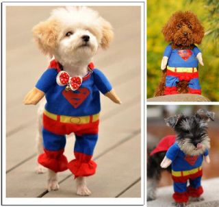 Pet Dog Cat Puppy Cotton Clothes Superman Suit outfit Costumes size XS 