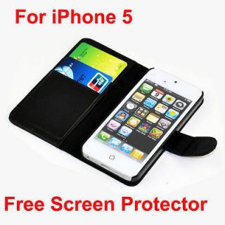   iPhone 5 Credit ID Card Leather Wallet Case Cover + Screen Protector