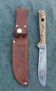 PUMA 53606 Sheath Knife 1966 Vintage Stag + Remington Leather Scabbard 