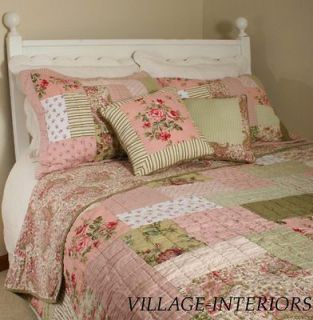 SHABBY n CHIC ROSES QUEEN 6PC QUILT, SHAMS, BEDSKIRT, THROW PILLOWS 