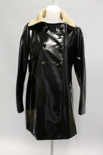 NWT AUTH PRADA Black Rubber Double Breasted Ribbed Collar Raincoat Sz 