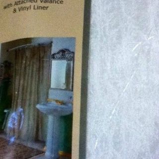 Vintage Solid White Bathroom Shower Curtain Set w/ vinyl liner plastic 